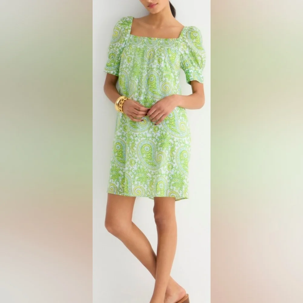 EUC....J. Crew 100% Organic Cotton Blockprint Citrus Paisley Mini Dress Size XS - Picture 1 of 13